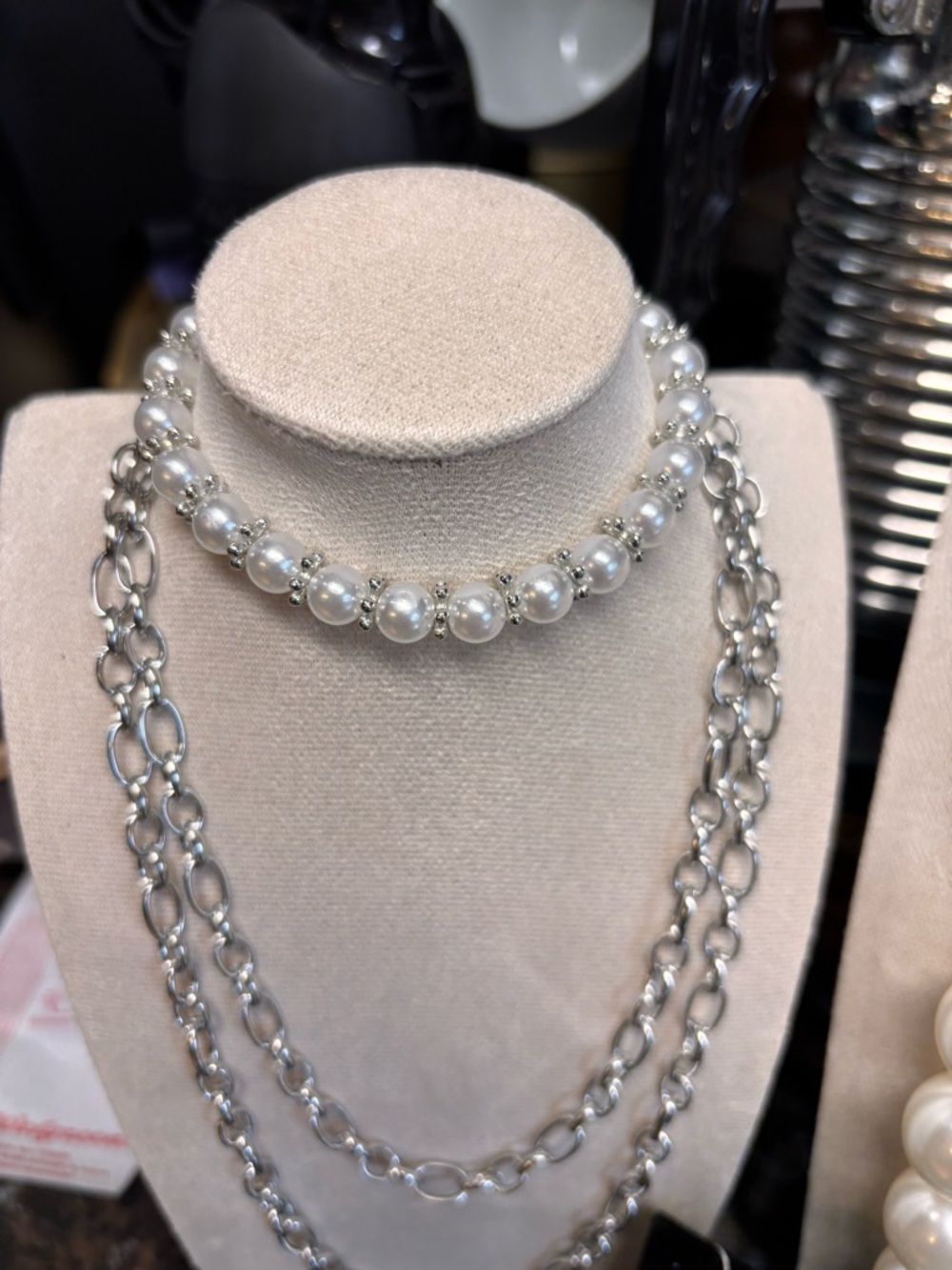 New Pearl and Silver Bracelet — White Faux Pearls with Silver Accents